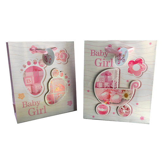 BOLSA REGALO MEDIANA BABY GIRL GLITTER 3D KIRAKIRA