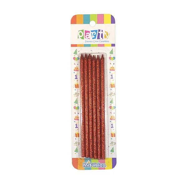 VELAS GLITTER ROJO 14CM X6U