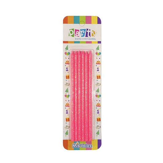 VELAS GLITTER ROSADAS 14CM X6U