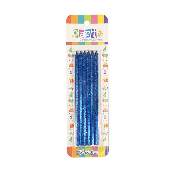 VELAS GLITTER AZUL 14CM X6U