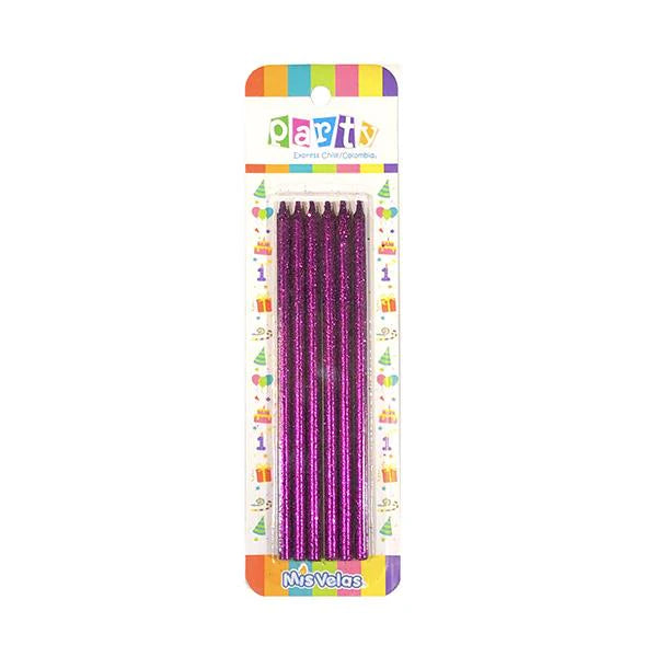 VELAS GLITTER FUCSIAS 14CM X6U