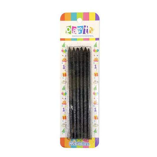 VELAS GLITTER NEGRAS 14CM X6U