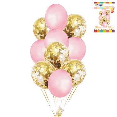 GLOBO LÁTEX CONFETI ROSA X10U