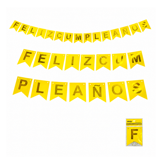 GUIRNALDA FELIZ CUMPLEAÑOS FLUOR AMARILLO X1U