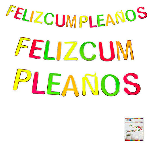 GUIRNALDA FELIZ CUMPLEAÑOS MIX COLORES FLUOR X1U