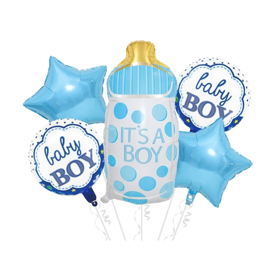 SET DE GLOBOS METALICOS BABY SHOWER NIÑO BIBERON X5U