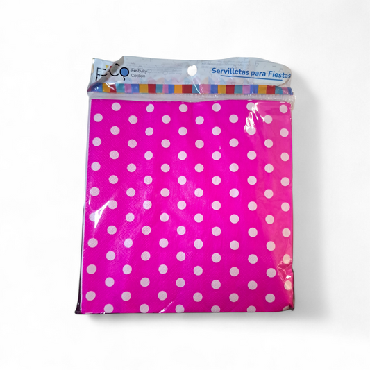 SERVILLETAS PUNTOS BLANCOS/FUCSIA 33X33CM X20U