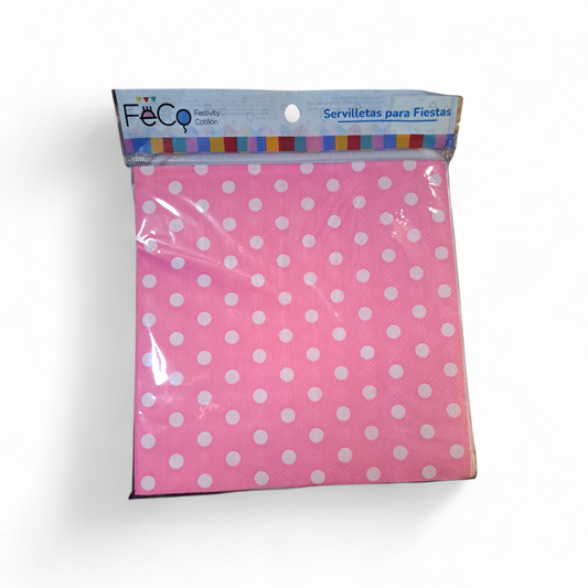 SERVILLETAS PUNTOS BLANCOS/ROSADO 33X33CM X20U