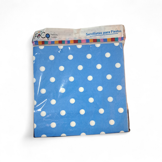 SERVILLETAS PUNTOS BLANCOS/CELESTE 33X33CM X20U