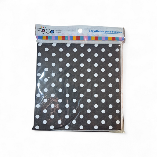 SERVILLETAS PUNTOS BLANCOS/NEGRO 33X33CM X20U
