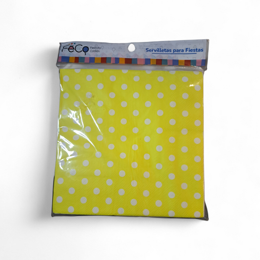 SERVILLETAS PUNTOS BLANCOS/AMARILLO 33X33CM X20U