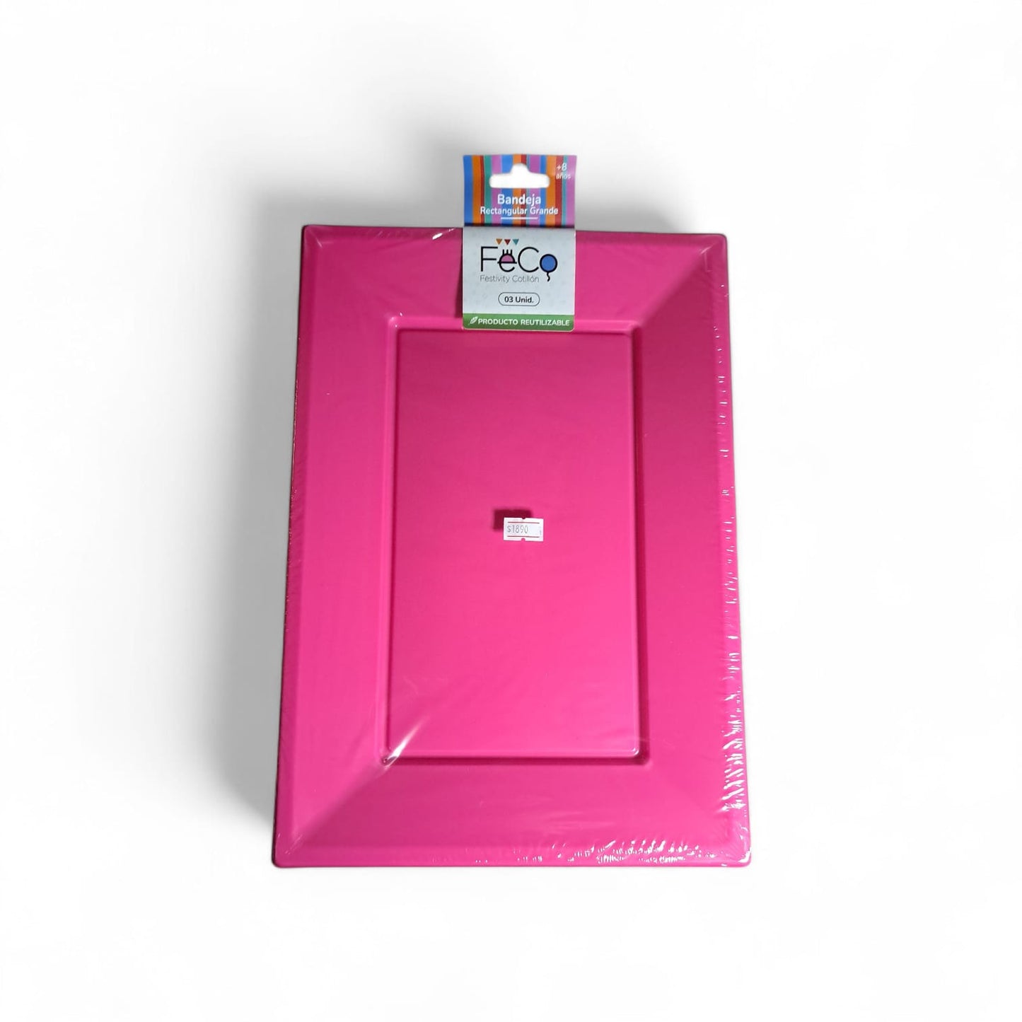 BANDEJA RECT GRANDE ROSADO FUERTE X3 UNIDADES