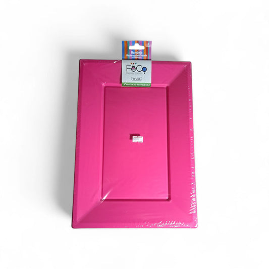 BANDEJA RECT GRANDE ROSADO FUERTE X3 UNIDADES