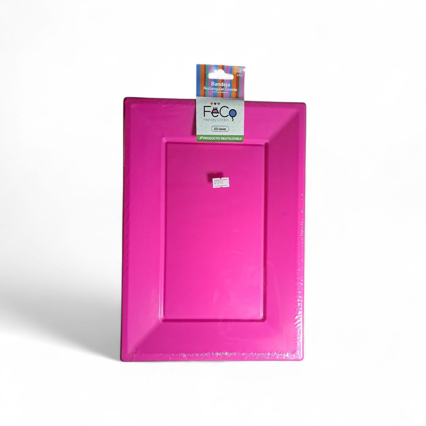 BANDEJA RECT GRANDE FUCSIA X3 UNIDADES