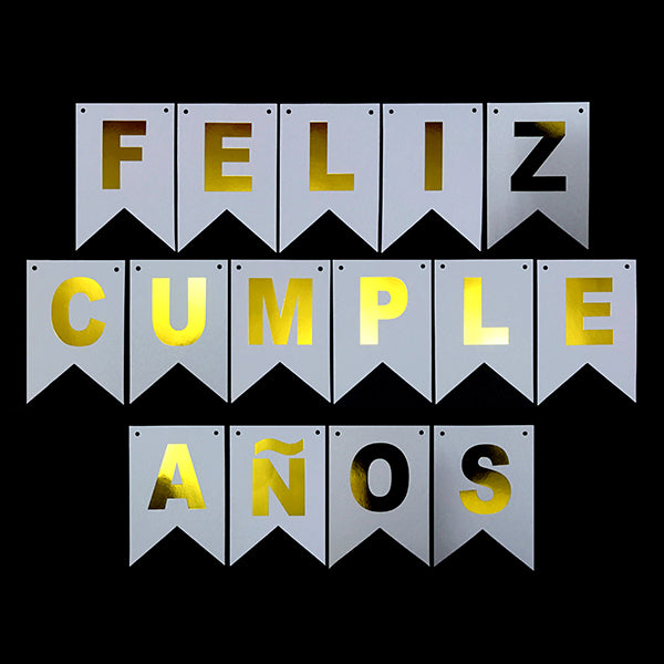 GUIRNALDA FELIZ CUMPLEAÑOS BLANCO/DORADO 3M X1U