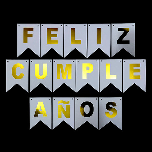 GUIRNALDA FELIZ CUMPLEAÑOS BLANCO/DORADO 3M X1U