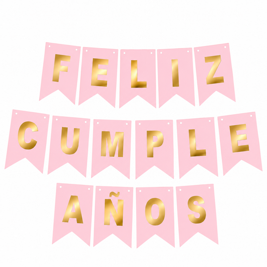 GUIRNALDA FELIZ CUMPLEAÑOS ROSADO/DORADO 3M X1U
