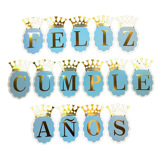 GUIRNALDA FELIZ CUMPLEAÑOS CORONA CELESTE 3M X1U
