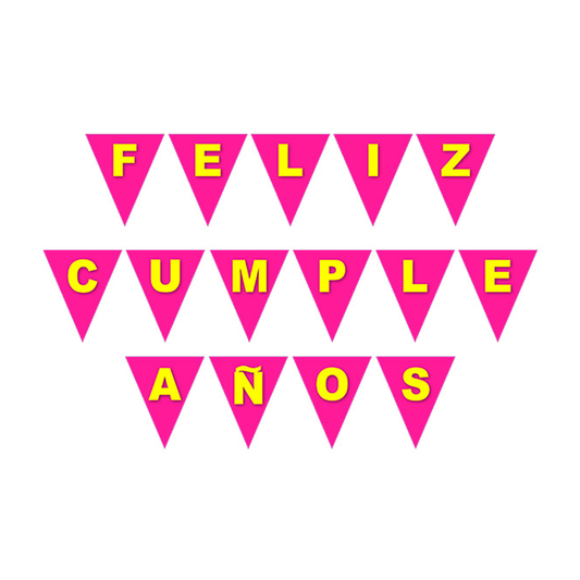 BANDERIN FLUOR FUCSIA FELIZ CUMPLEAÑOS X1U