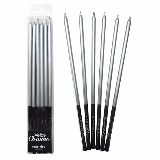 VELAS CROMADAS PLATEADAS X6U