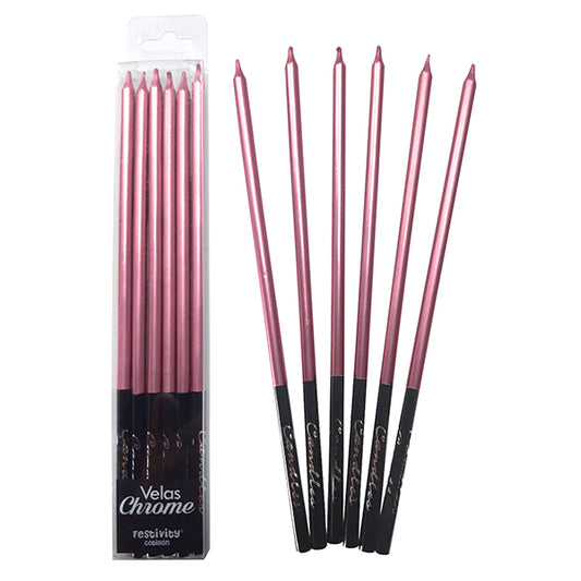 VELAS CROMADAS FUCSIA X6U
