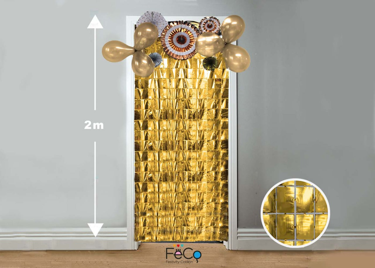 CORTINA METALICA CUADRITOS DORADO 1X2M X1U