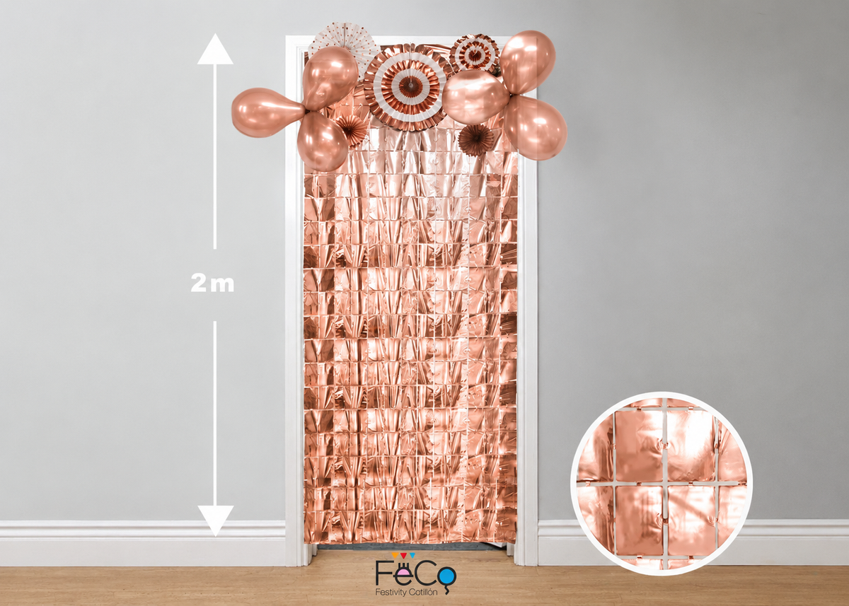 CORTINA METALICA CUADRITOS ROSE GOLD 1X2M X1U