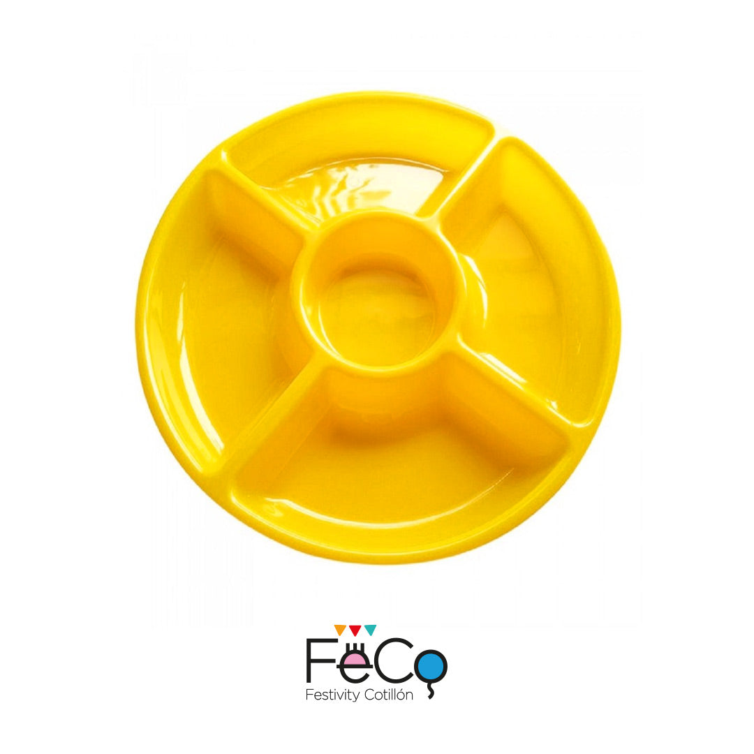 BANDEJA PLASTICO AMARILLO 5 ESPACIOS 30CM X1U
