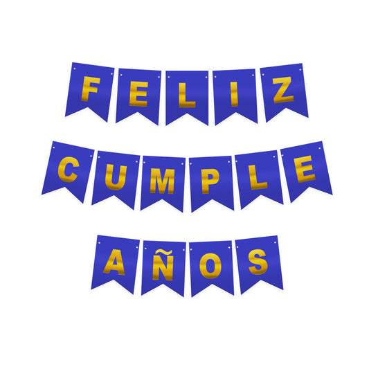 GUIRNALDA FELIZ CUMPLEAÑOS AZUL/DORADO X1U