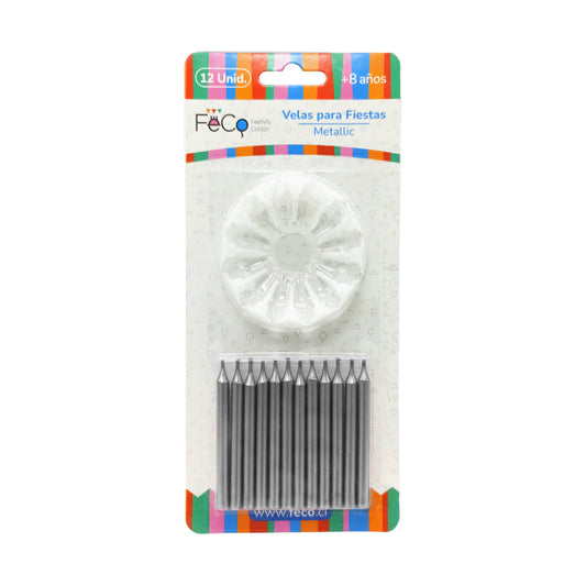 VELAS METALICAS PLATEADAS X12U