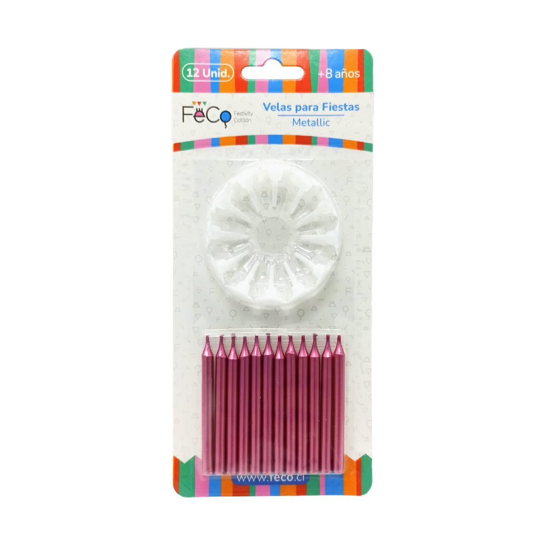 VELAS METALICAS ROSADAS X12U