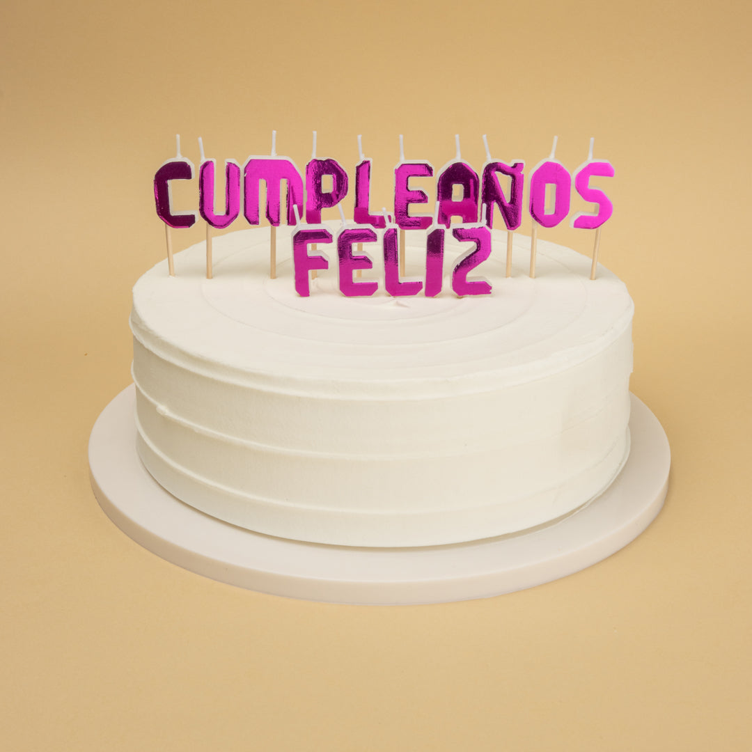 VELA FRASE FELIZ CUMPLEAÑOS HOLOGRAFICA FUCSIA X1U