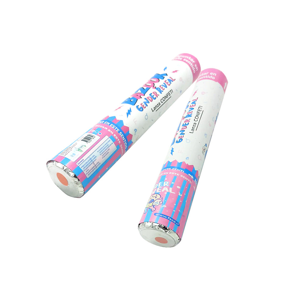 CAÑON LANZA CONFETTI ROSADO 30CM X1U
