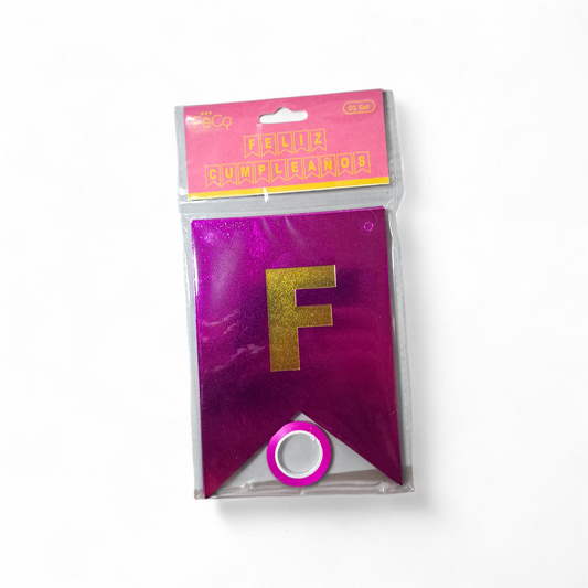 GUIRNALDA FELIZ CUMPLEAÑOS FUCSIA/DORADO X1U