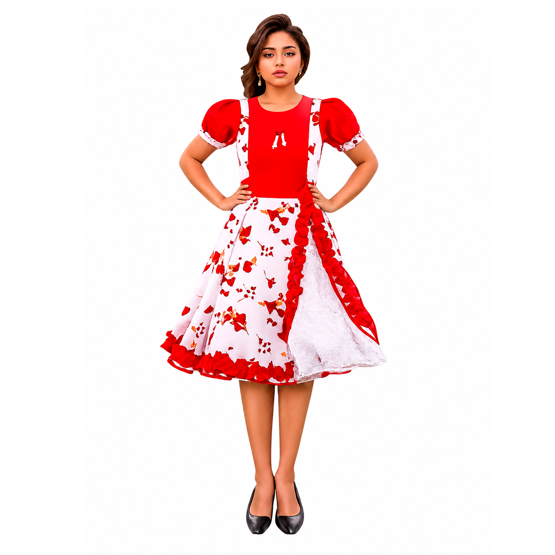 VESTIDO HUASA CHINITA FLOREADO ROJO/BLANCO - DIFERENTES TALLAS