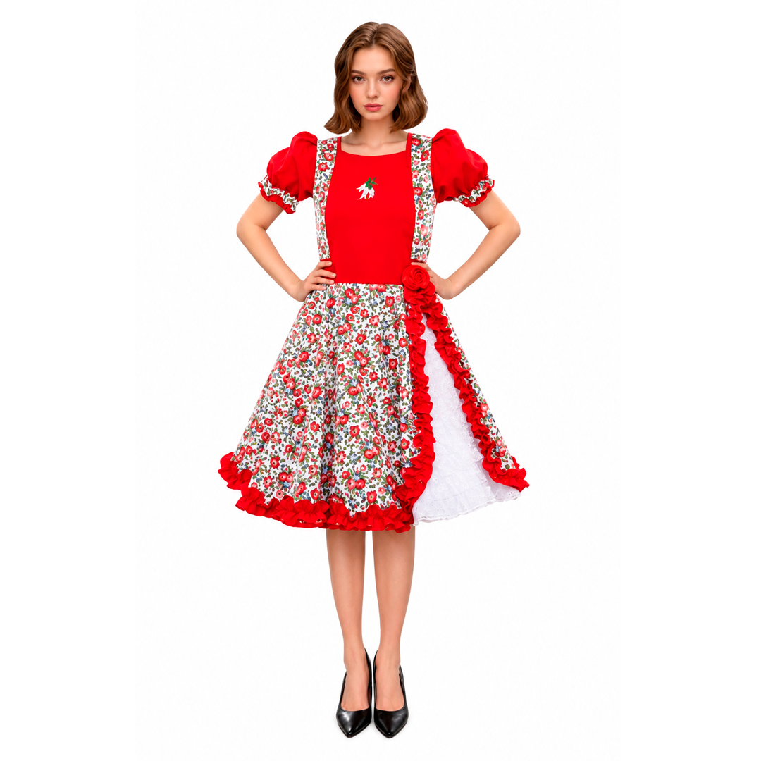 VESTIDO HUASA CHINITA FLOREADO ROJO - DIFERENTES TALLAS
