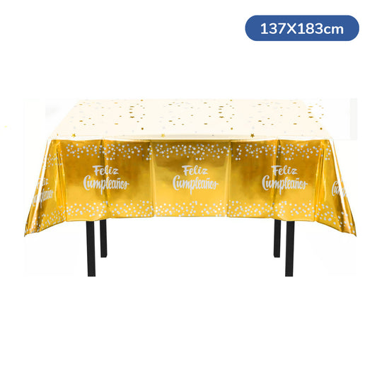 MANTEL METALICO FELIZ CUMPLEAÑOS DORADO 137X183  X1U