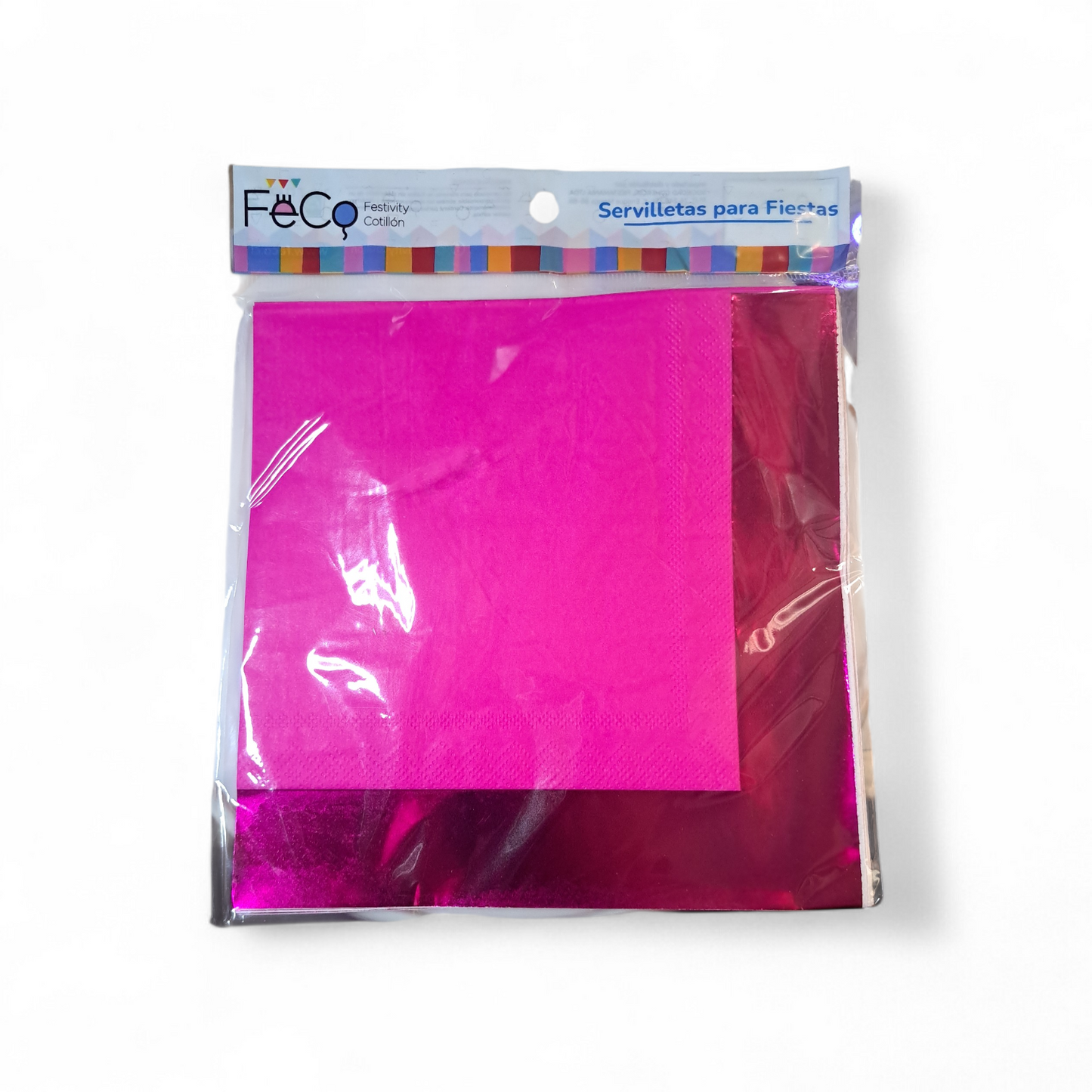 SERVILLETAS FRANJA METALICA ROSADO FUERTE/FUCSIA 33X33CM X12U