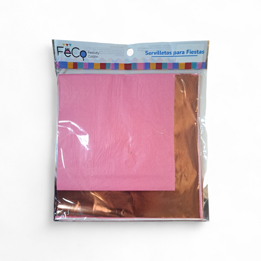SERVILLETAS FRANJA METALICA ROSADA/ROSEGOLD 33X33CM X12U