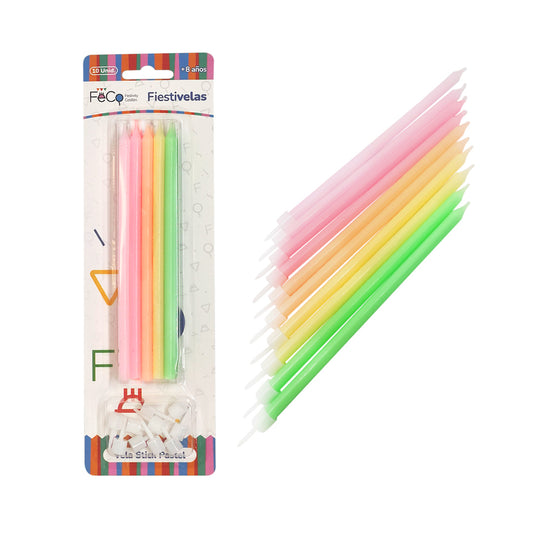 VELAS COLORES MIXTOS PASTEL X10U