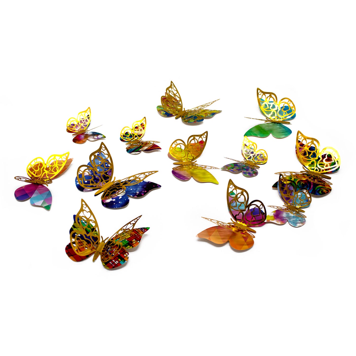 DECO MARIPOSAS DORADO COLORES MIX X12U