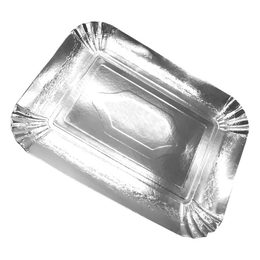 BANDEJA CARTON RECTANGULAR 30X40CM PLATEADO X1U