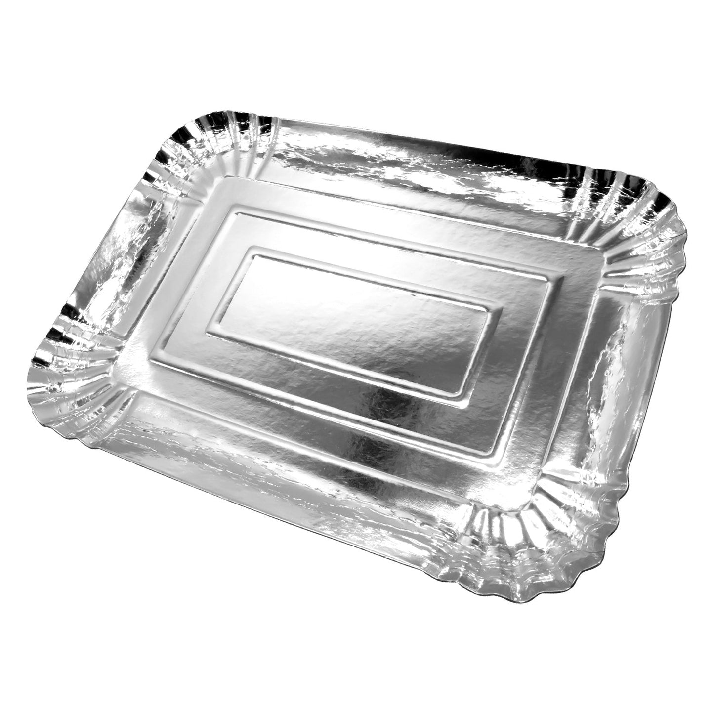 BANDEJA CARTON RECTANGULAR 25X35CM PLATEADO X1U
