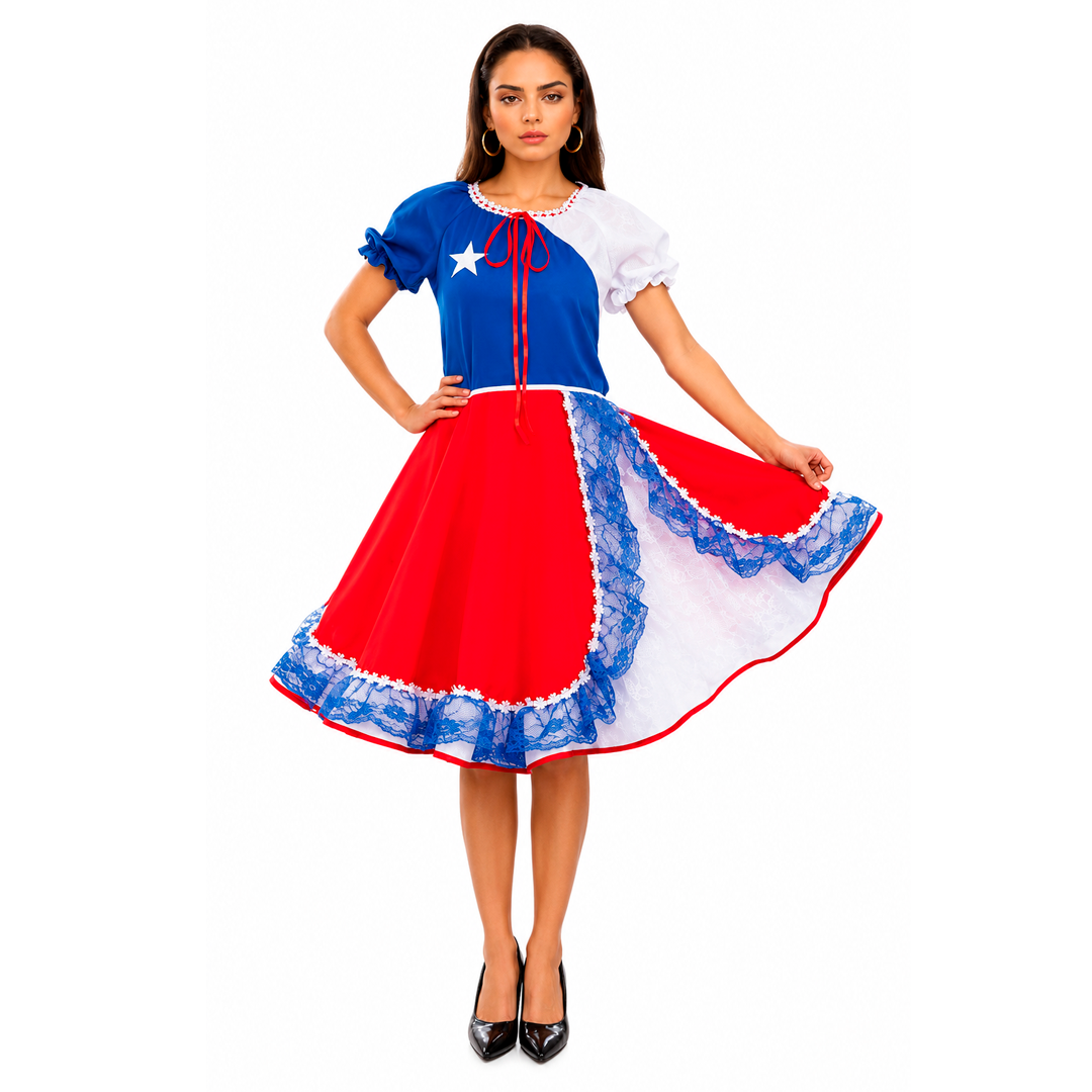 VESTIDO HUASA CHINITA BANDERA DE CHILE - DIFERENTES TALLAS