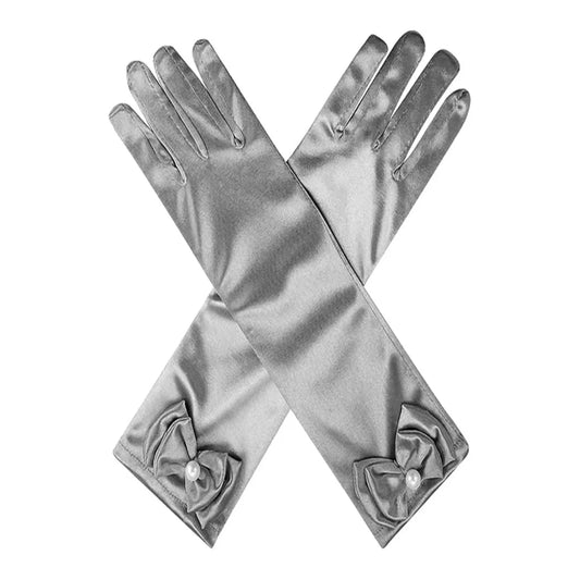 GUANTE LISO ELASTICADO 30CM PLATEADO X1PAR