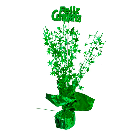 CENTRO MESA METAL FELIZ CUMPLE VERDE X1U
