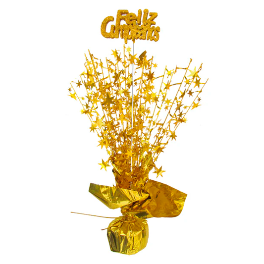 CENTRO MESA METAL FELIZ CUMPLE ORO X1U