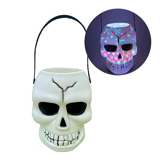 BALDE LUMINOSO CON SONIDO CALAVERA 11X13X15CM X1U
