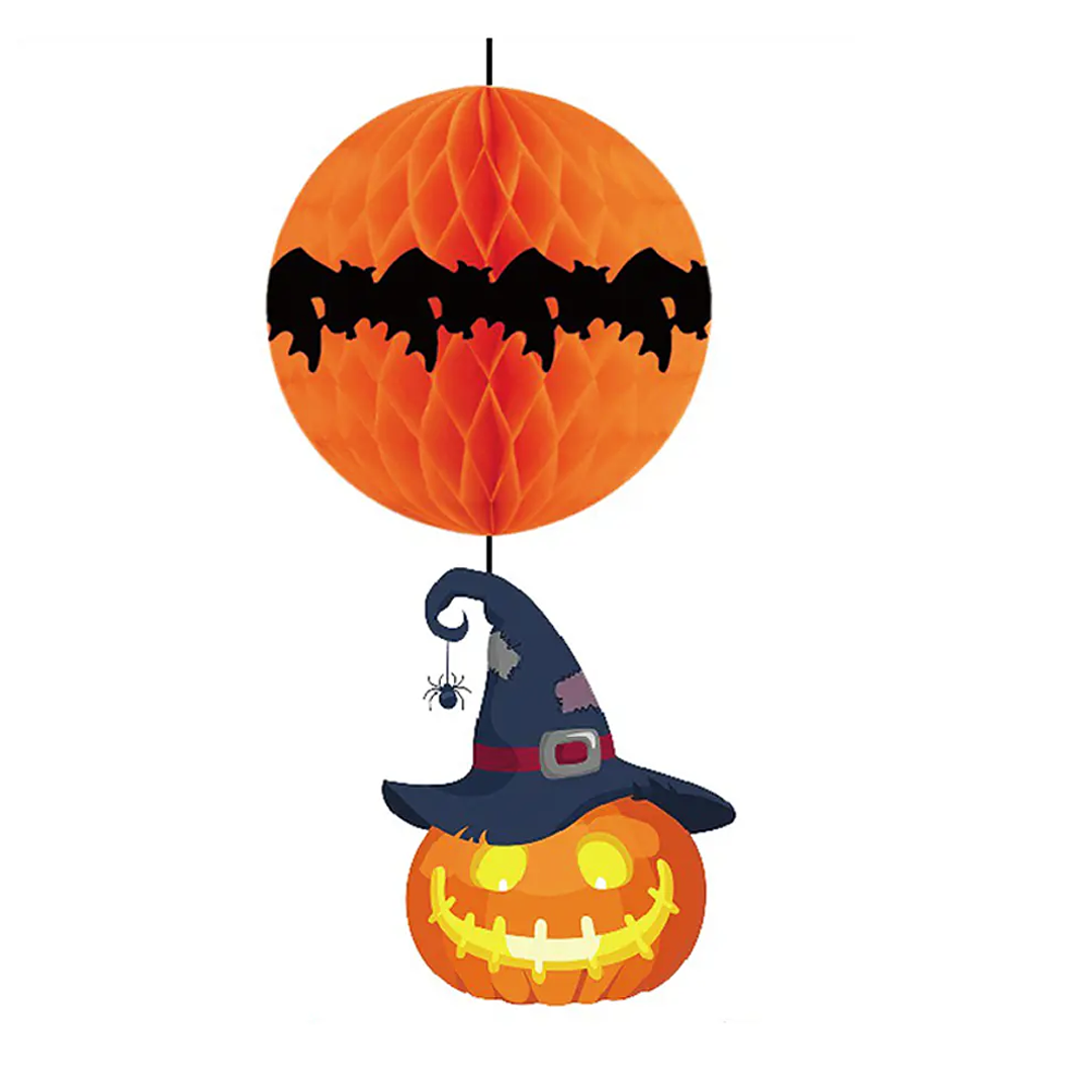 COLGANTE BOLA DE PAPEL HALLOWEEN CALABAZA CON SOMBRERO 30X46CM X1U