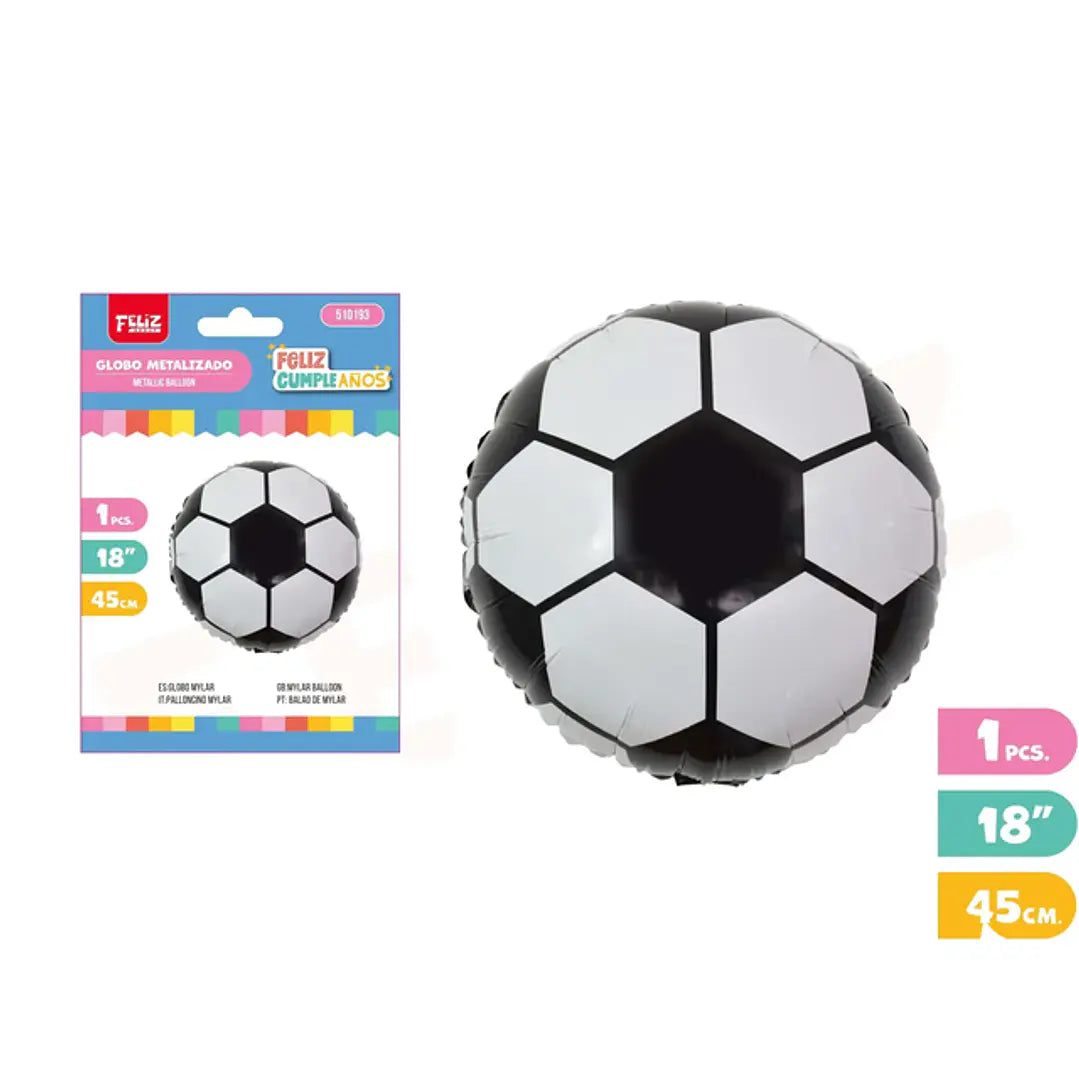 GLOBO METALIZADO DE FUTBOL 45CM X1U